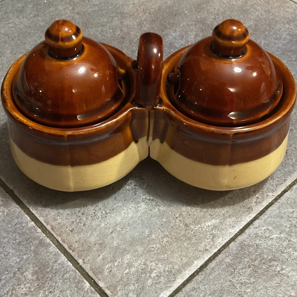 Vintage Brown and Tan Ceramic Condiment Set